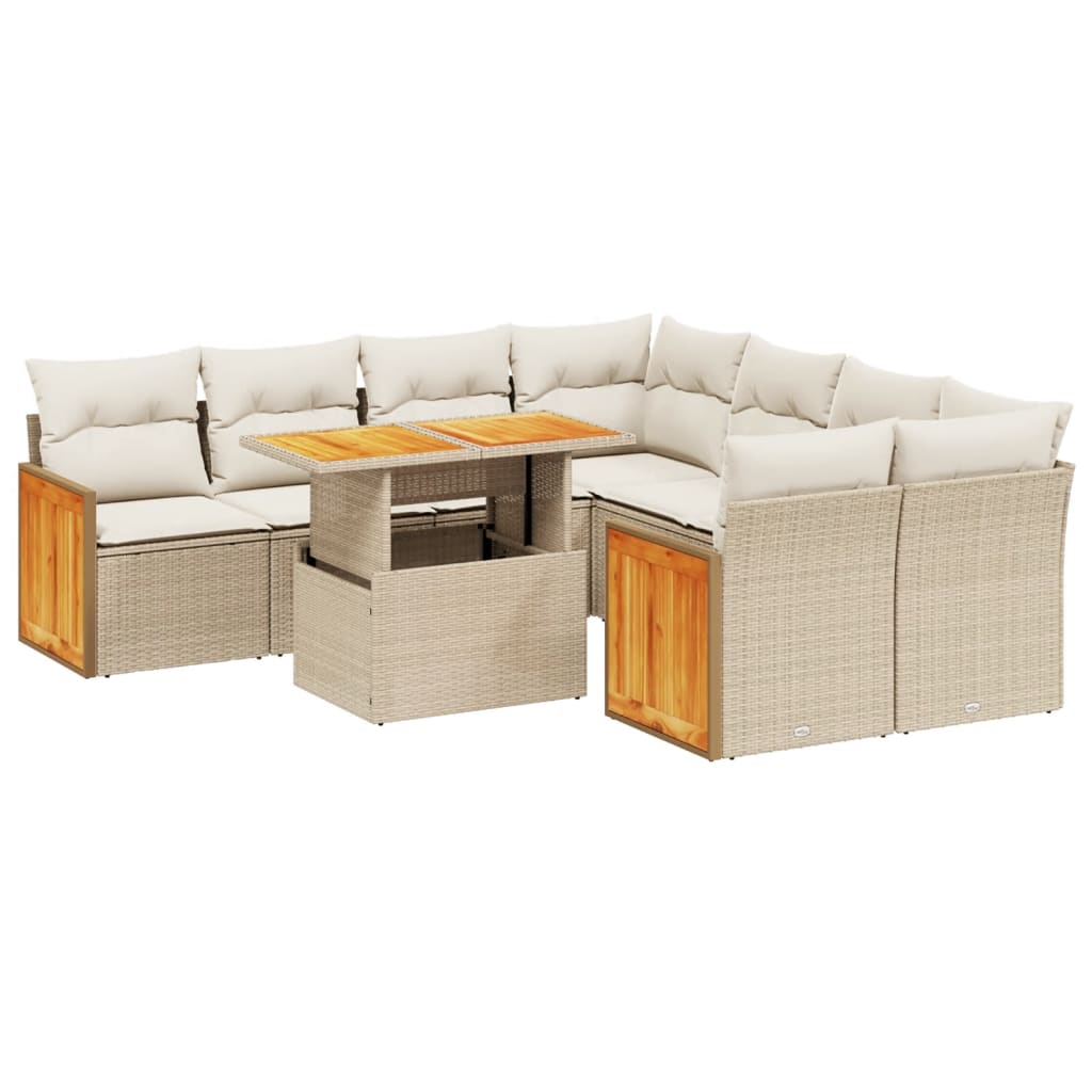 Salon de jardin avec coussins 9 pcs beige résine tressée