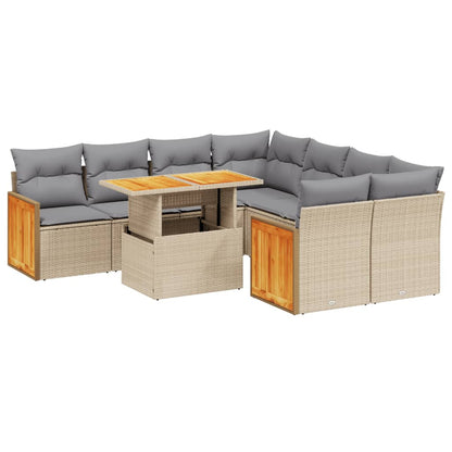 Salon de jardin avec coussins 9 pcs beige résine tressée