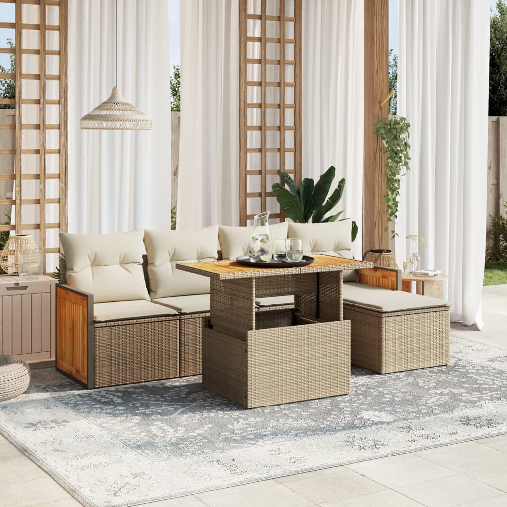 Salon de jardin avec coussins 6 pcs beige résine tressée