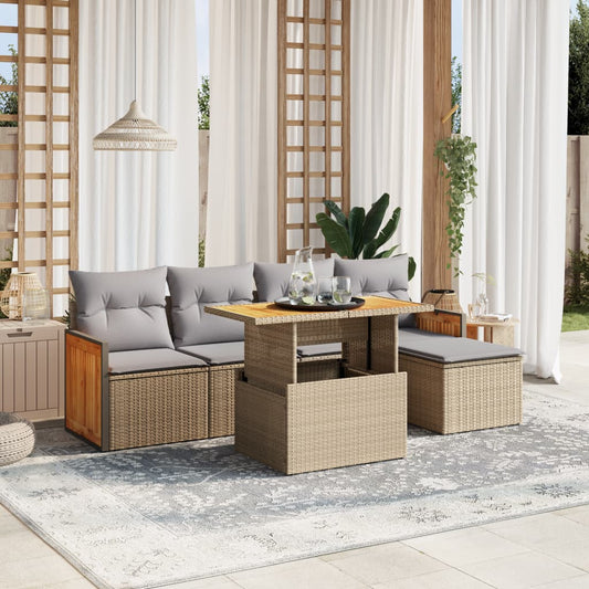 Salon de jardin avec coussins 6 pcs beige résine tressée