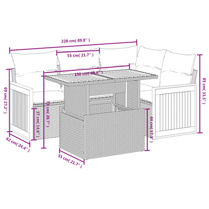 Salon de jardin avec coussins 5 pcs beige résine tressée