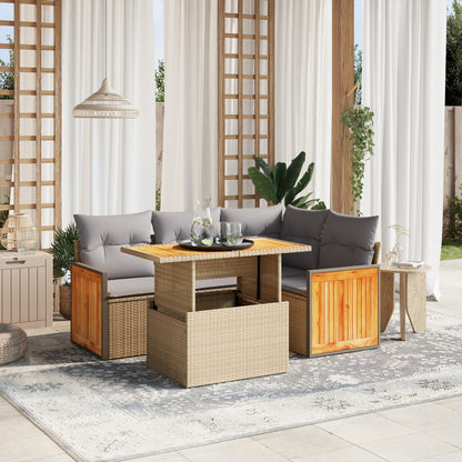 Salon de jardin avec coussins 5 pcs beige résine tressée