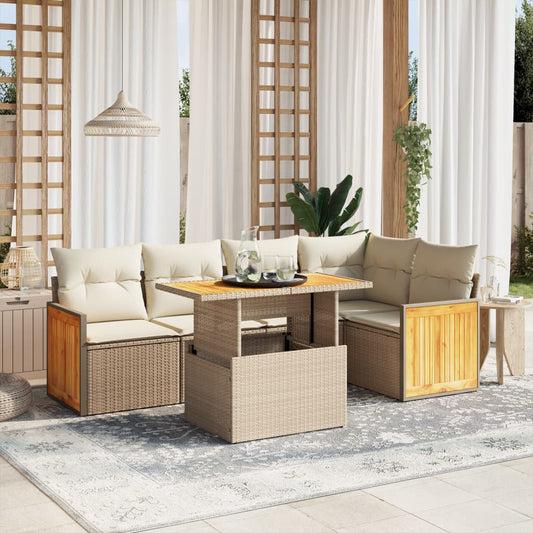 Salon de jardin avec coussins 6 pcs beige résine tressée