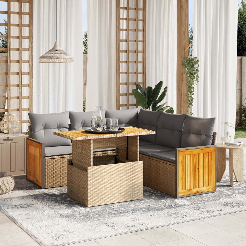 Salon de jardin avec coussins 6 pcs beige résine tressée