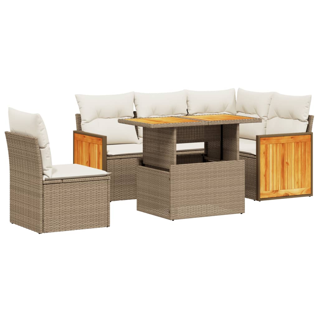 Salon de jardin avec coussins 6 pcs beige résine tressée