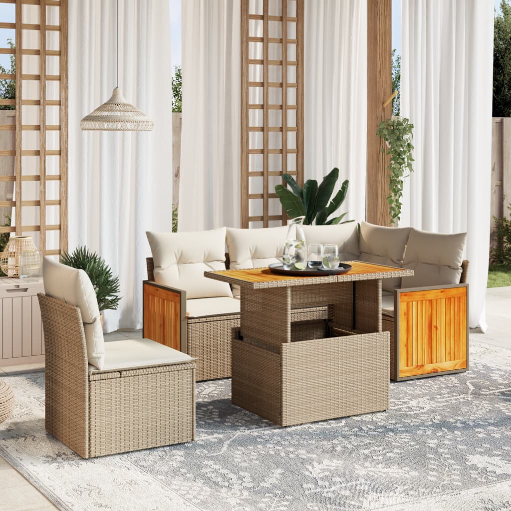 Salon de jardin avec coussins 6 pcs beige résine tressée