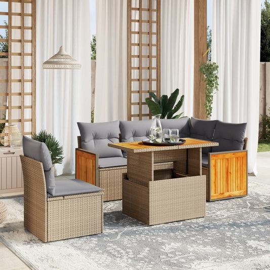 Salon de jardin avec coussins 6 pcs beige résine tressée