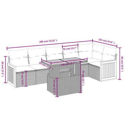 Salon de jardin avec coussins 7 pcs gris résine tressée