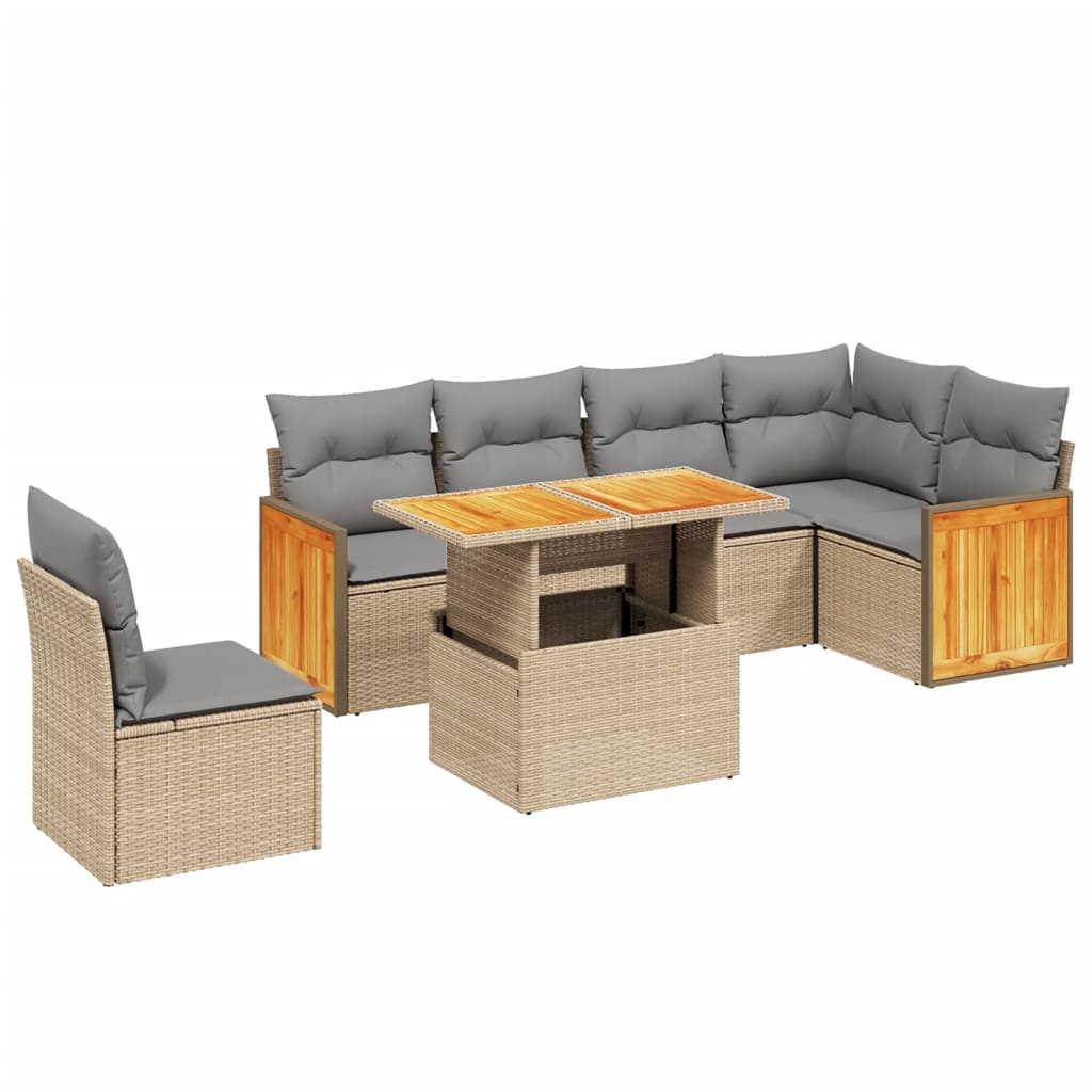 Salon de jardin avec coussins 7 pcs beige résine tressée