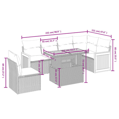 Salon de jardin avec coussins 7 pcs gris résine tressée