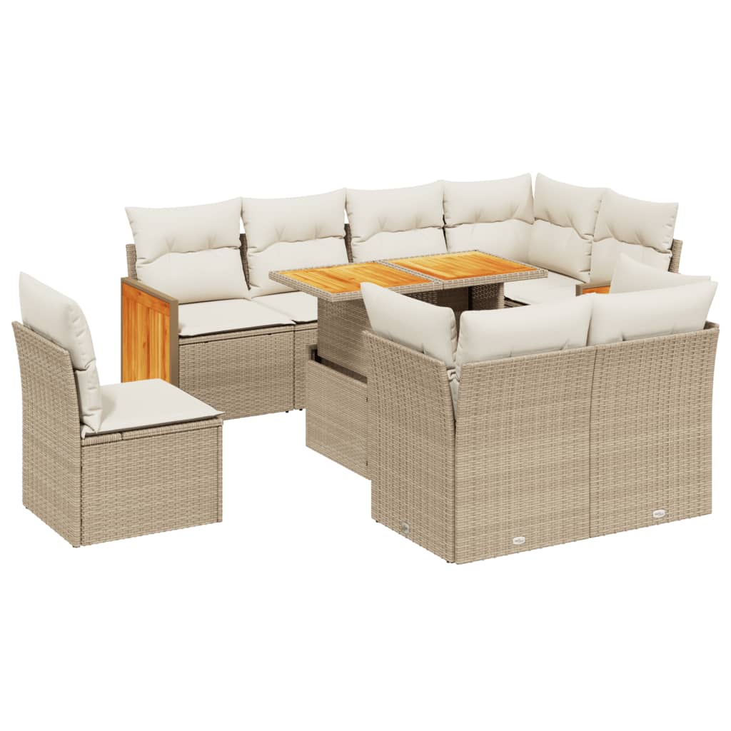 Salon de jardin avec coussins 9 pcs beige résine tressée