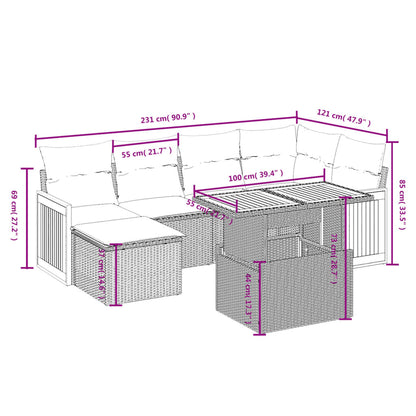 Salon de jardin avec coussins 7 pcs gris résine tressée