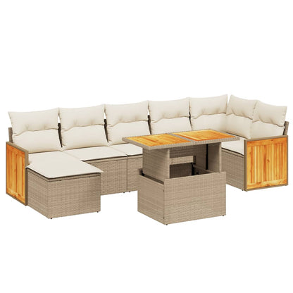 Salon de jardin avec coussins 8 pcs beige résine tressée