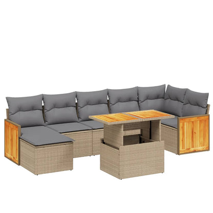 Salon de jardin avec coussins 8 pcs beige résine tressée