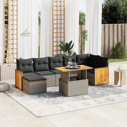 Salon de jardin 8 pcs avec coussins gris résine tressée