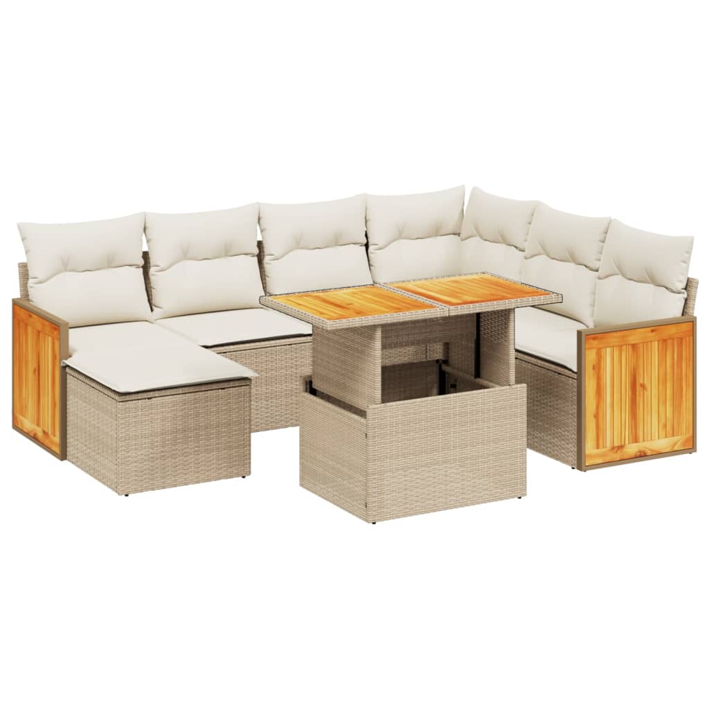 Salon de jardin avec coussins 8 pcs beige résine tressée