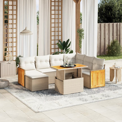 Salon de jardin avec coussins 8 pcs beige résine tressée