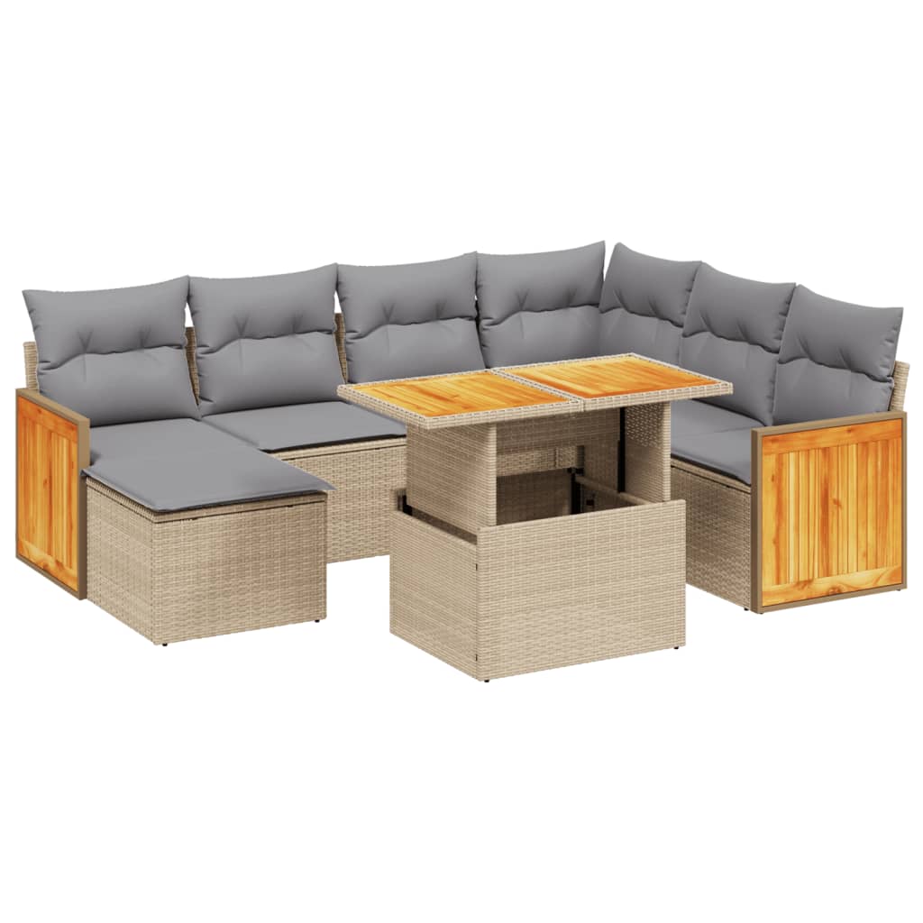 Salon de jardin avec coussins 8 pcs beige résine tressée