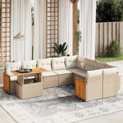 Salon de jardin avec coussins 10 pcs beige résine tressée