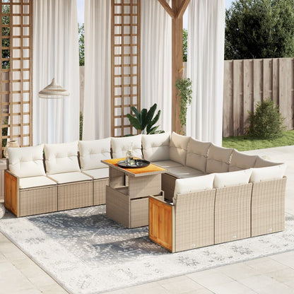 Salon de jardin 11 pcs avec coussins beige résine tressée