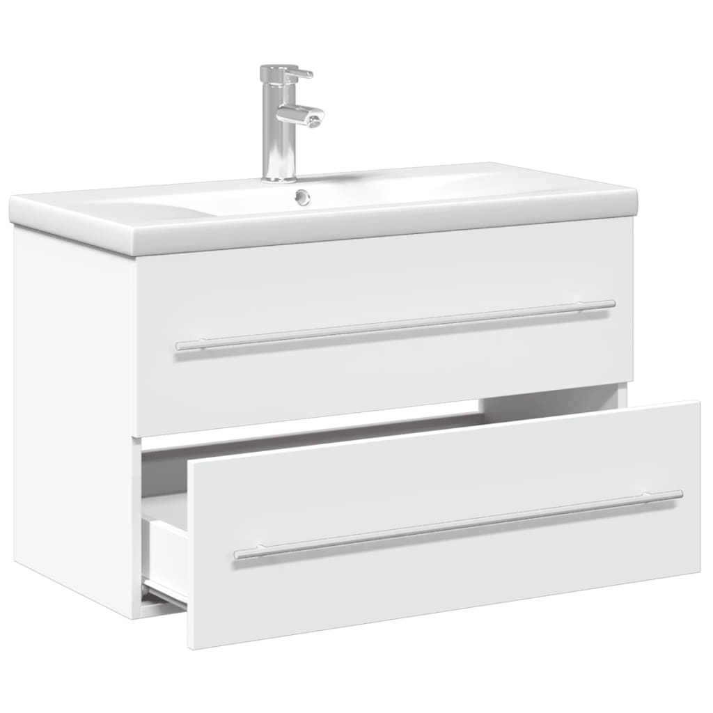 Armoire lavabo de salle de bain avec bassin intégré blanc