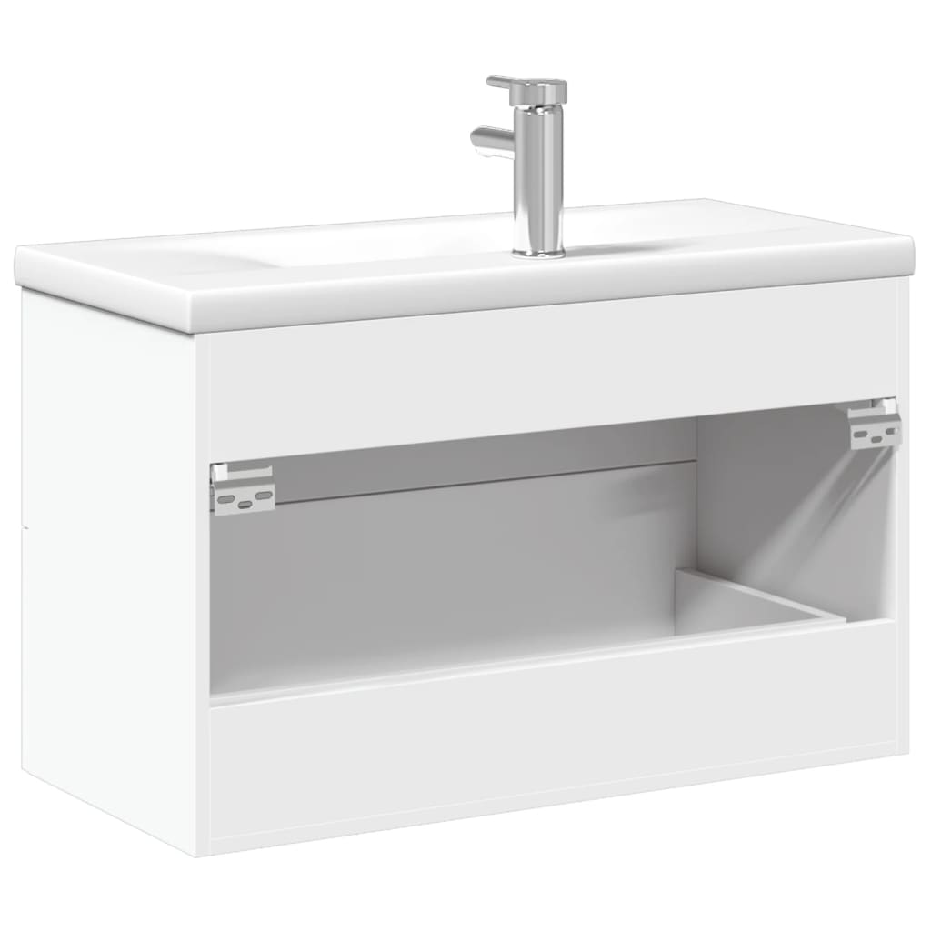 Armoire lavabo de salle de bain avec bassin intégré blanc