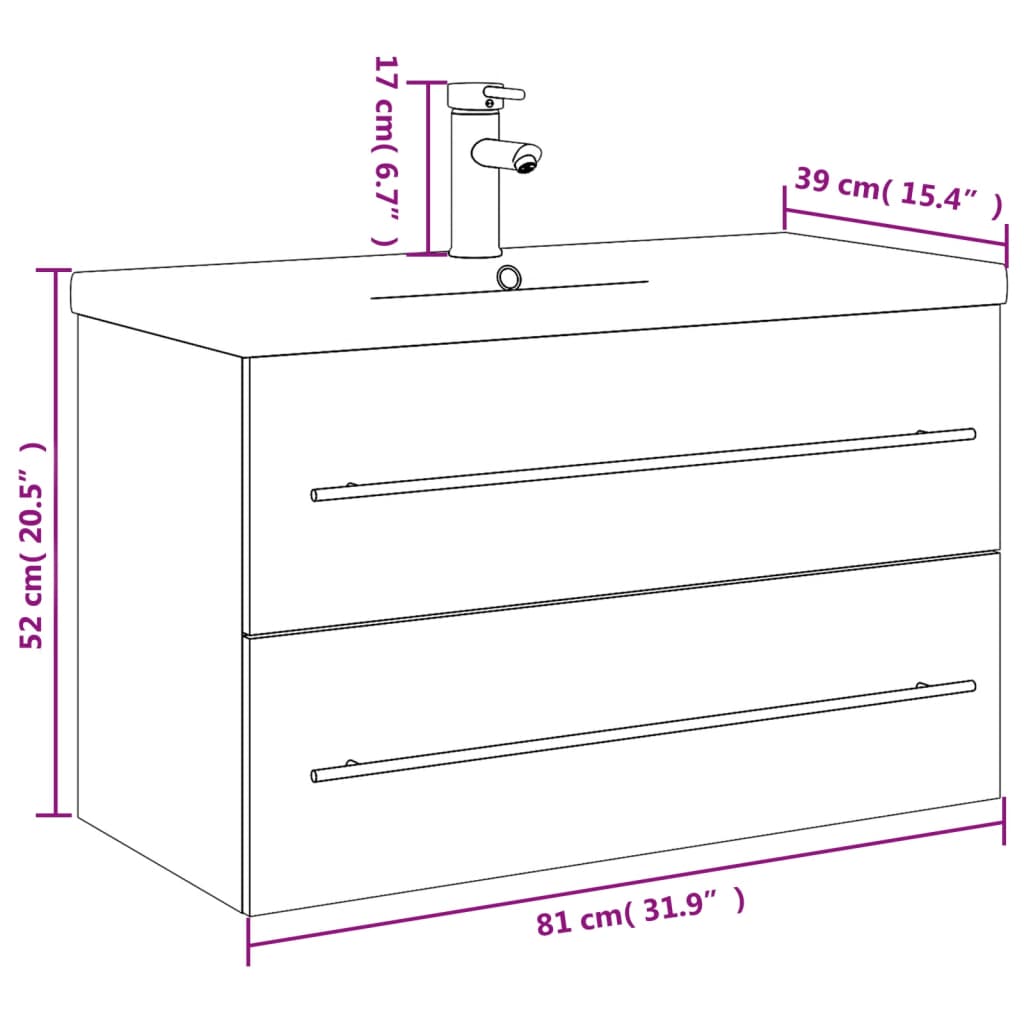 Armoire lavabo de salle de bain avec bassin intégré noir