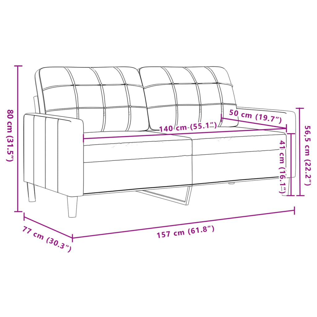 Canapé à 2 places Gris foncé 140 cm Velours