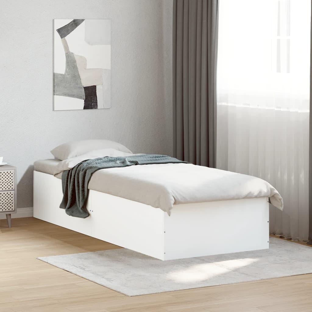 Cadre de lit sans matelas blanc 75x190 cm bois d'ingénierie