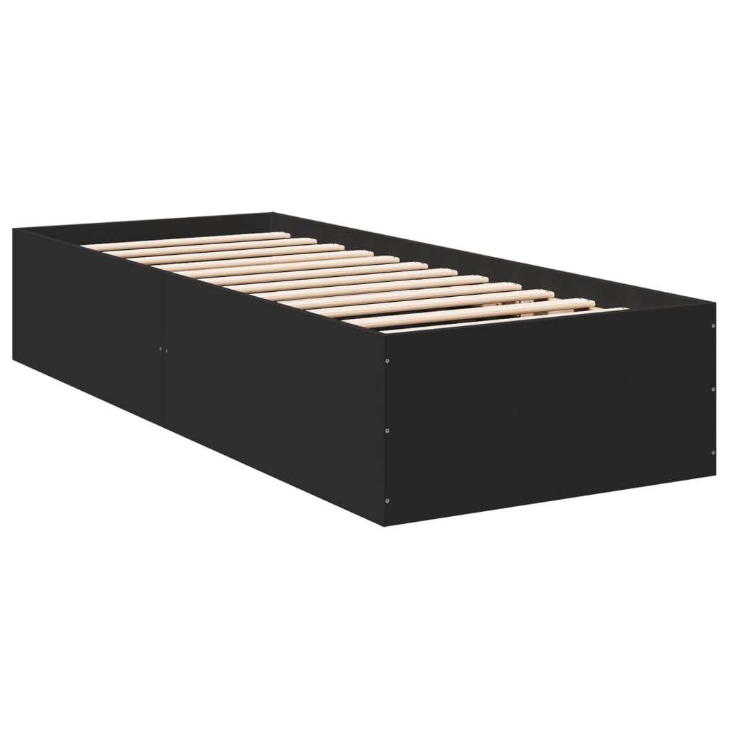 Cadre de lit sans matelas noir 75x190 cm bois ingénierie