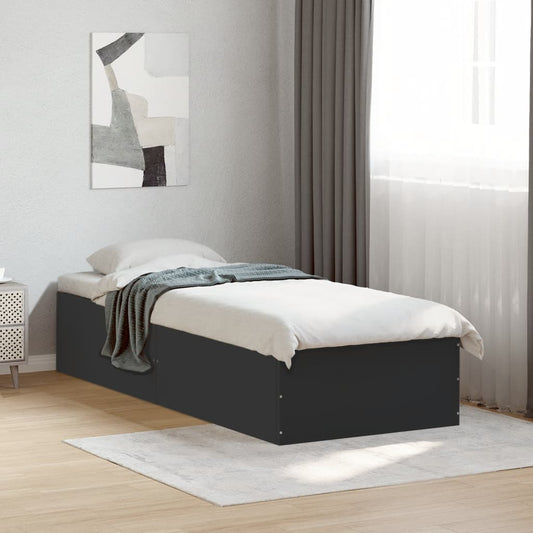 Cadre de lit sans matelas noir 75x190 cm bois ingénierie