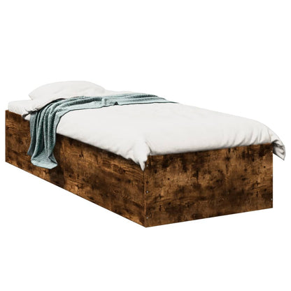 Cadre de lit sans matelas chêne fumé 75x190cm bois d'ingénierie