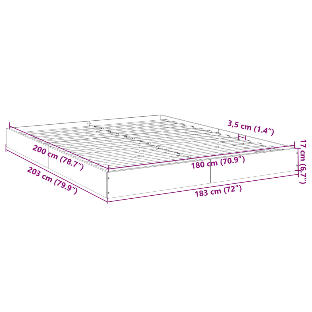 Cadre de lit sans matelas noir 180x200 cm bois d'ingénierie