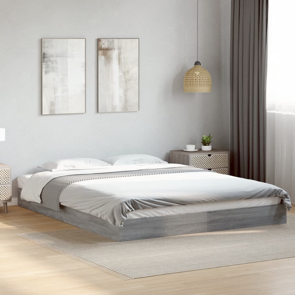 Cadre de lit sans matelas sonoma gris 160x200cm bois ingénierie