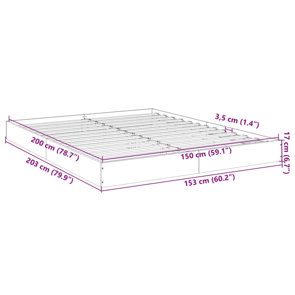 Cadre de lit sans matelas noir 150x200 cm bois d'ingénierie