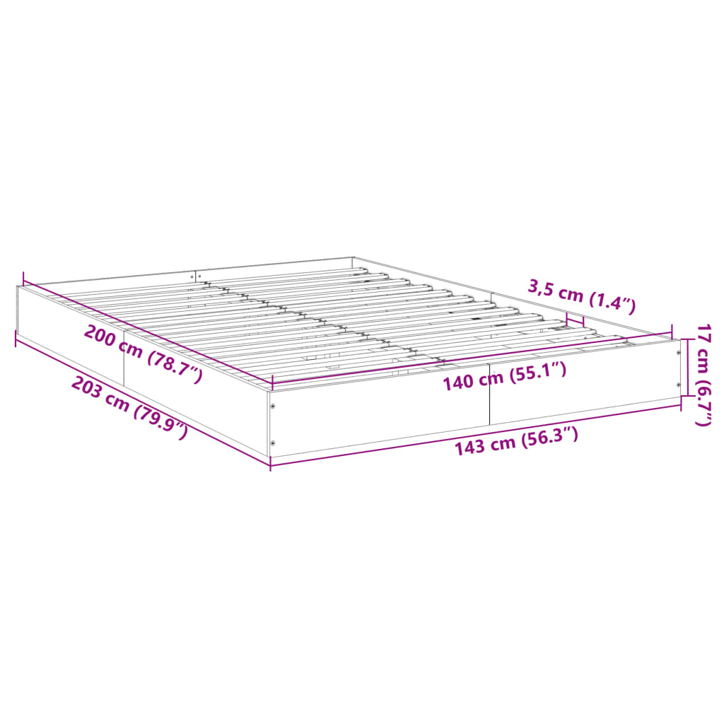 Cadre de lit sans matelas sonoma gris 140x200 cm