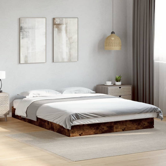 Cadre de lit sans matelas chêne fumé 135x190 cm bois ingénierie