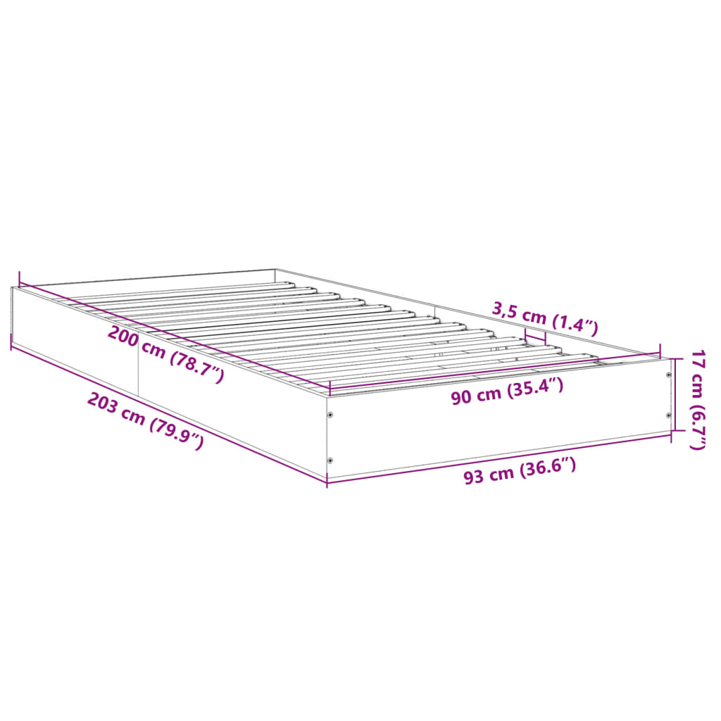 Cadre de lit sans matelas gris béton 90x200 cm