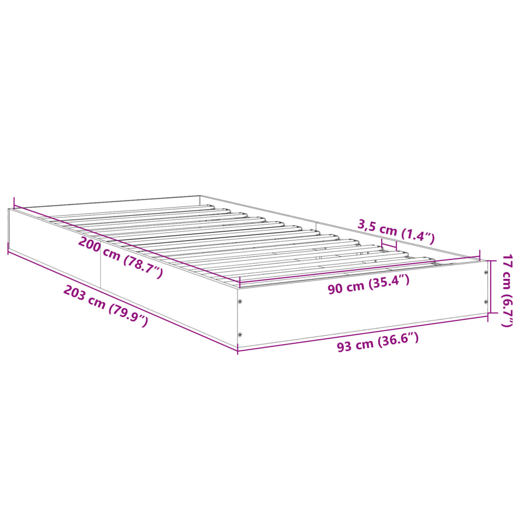 Cadre de lit sans matelas chêne marron 90x200cm bois ingénierie