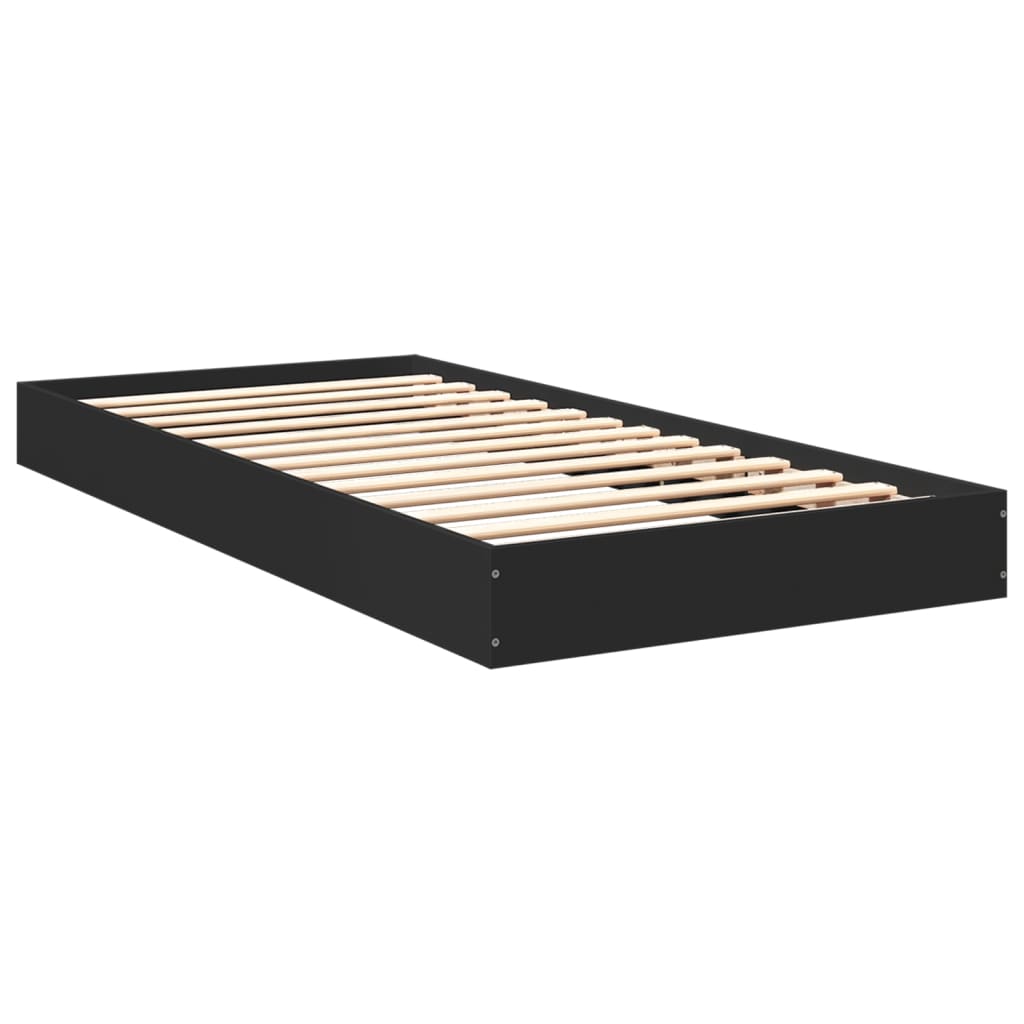 Cadre de lit sans matelas noir 75x190 cm bois ingénierie