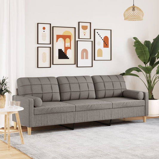 Canapé 3 places avec oreillers décoratifs taupe 210 cm tissu