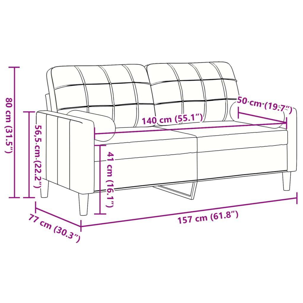 Canapé 2 places avec oreillers gris clair 140 cm velours