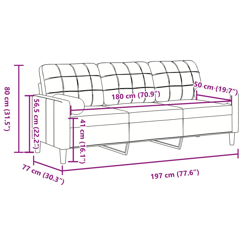 Canapé 3 places avec oreillers bordeaux 180 cm velours