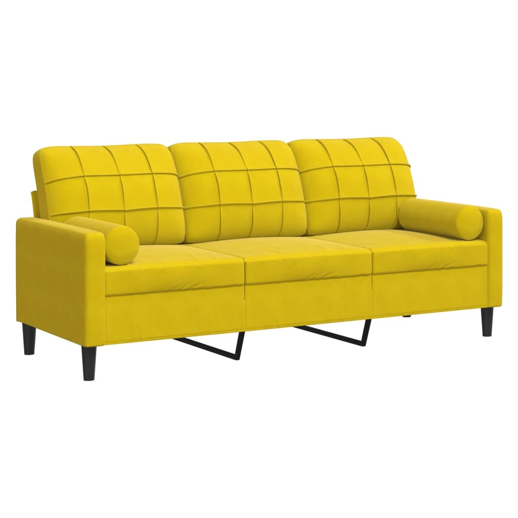 Canapé 3 places avec oreillers décoratifs jaune 180 cm velours