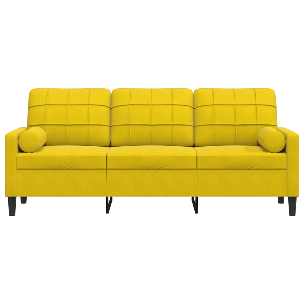 Canapé 3 places avec oreillers décoratifs jaune 180 cm velours