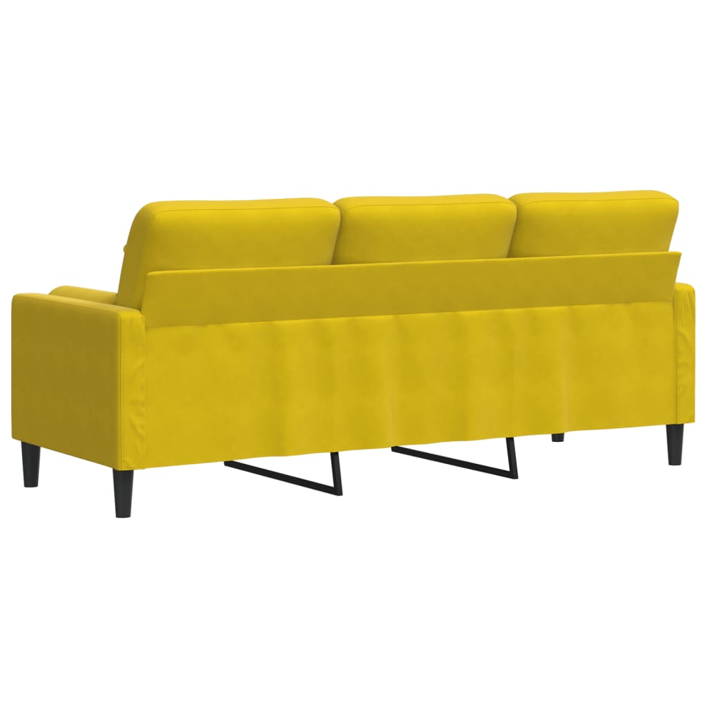 Canapé 3 places avec oreillers décoratifs jaune 180 cm velours