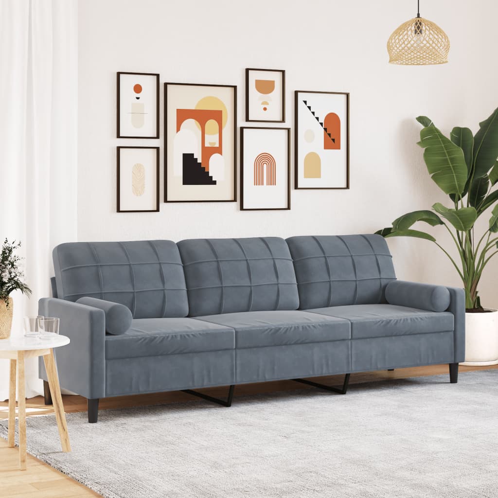 Canapé 3 places avec oreillers gris foncé 210 cm velours