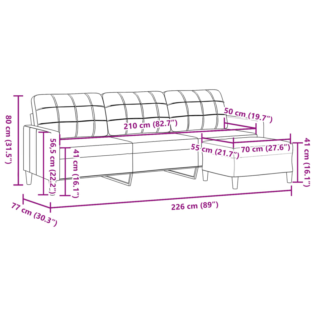 Canapé à 3 places avec repose-pieds Jaune clair 210 cm Tissu