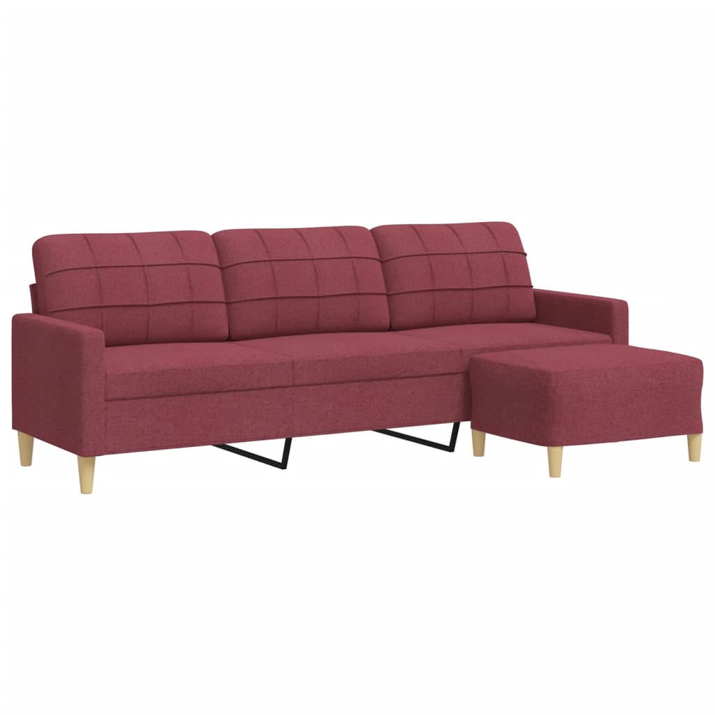 Canapé à 3 places avec repose-pieds Rouge bordeaux 210 cm Tissu