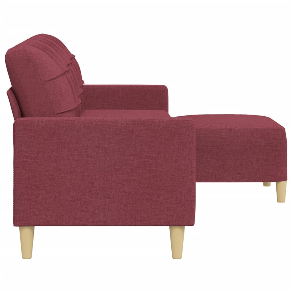 Canapé à 3 places avec repose-pieds Rouge bordeaux 210 cm Tissu